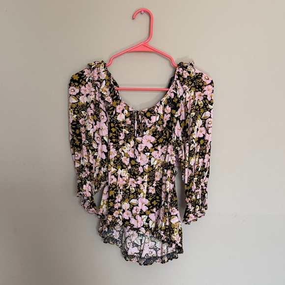 Free People Tops - Free People Floral Blouse - Pink and Black